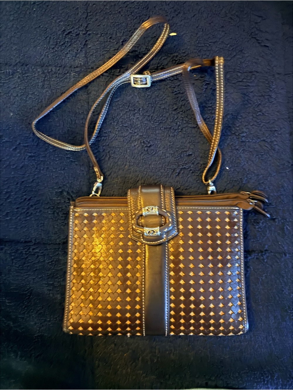 Brighton Women's Brown Woven Crossbody Bag with Buckle Detail with dust bag